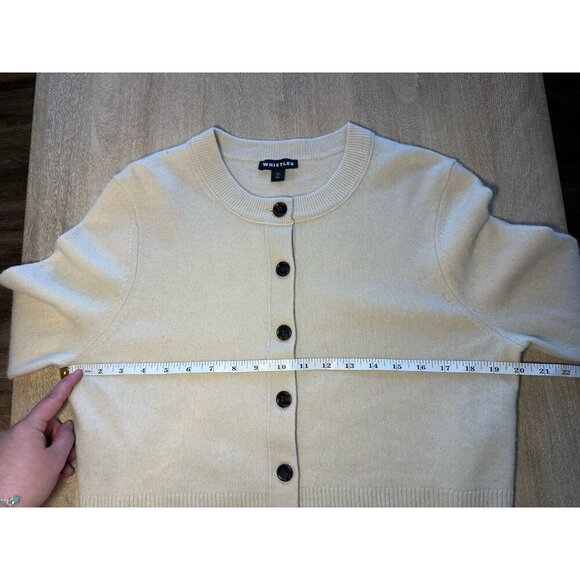 WHISTLES Ivory Wool Cropped Cardigan Size Medium Tortoise Buttons Timeless - Picture 5 of 9